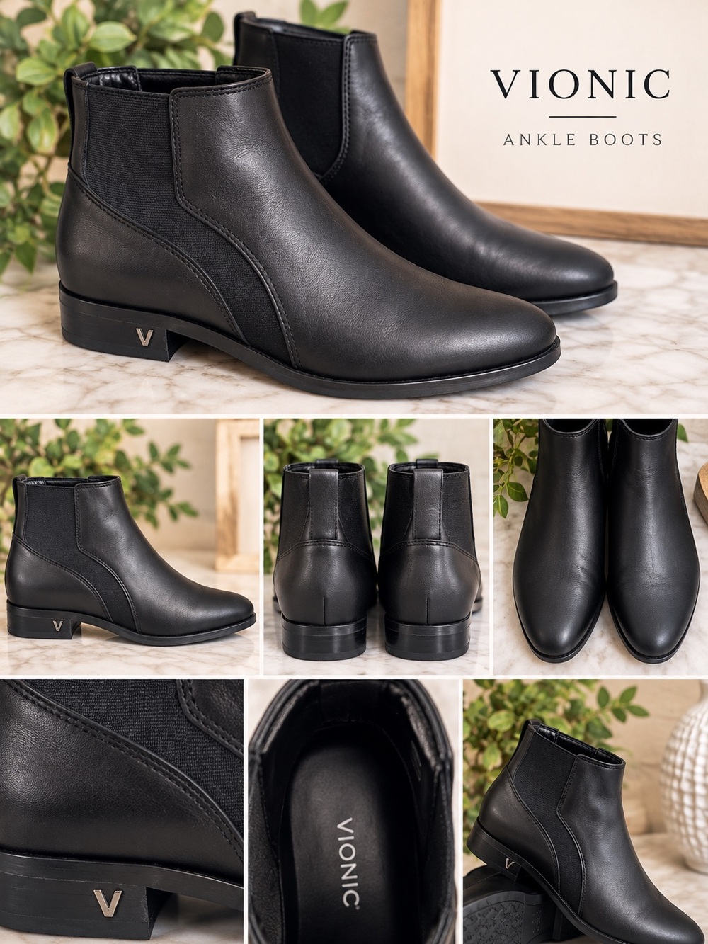 Vionic Black Leather Ankle Booties